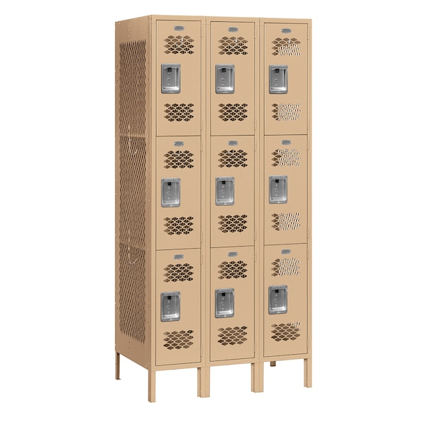 Wardrobe Locker, 36" W, 18" D, 78" H, (3) Wide, (9) Openings, Tan